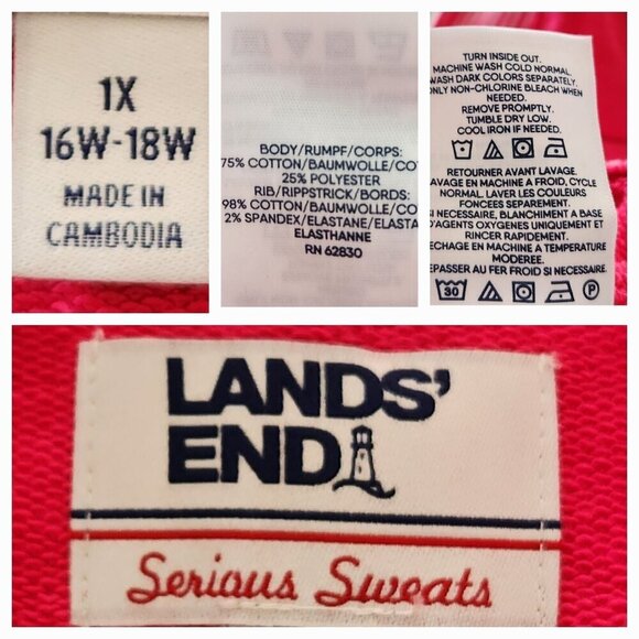 Lands' End 1X Pink Hoodie Serious Sweats V-Neck Pullover - Picture 12 of 12